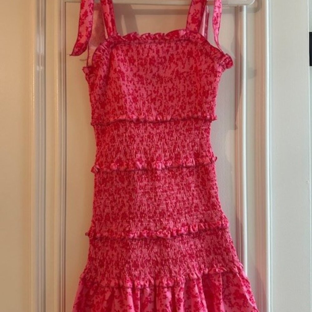 "SHEIN" Hot Pink Strech Mini Dress with Bow Shoulder Ties - Size Small